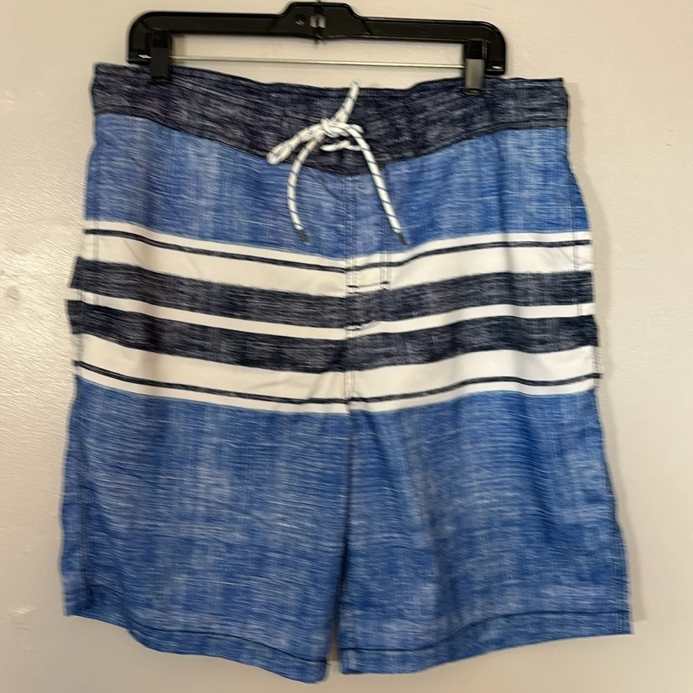 Goodfellow & Co Blue White Stripe Swim Trunks Shorts Large Beach Summer Vacation